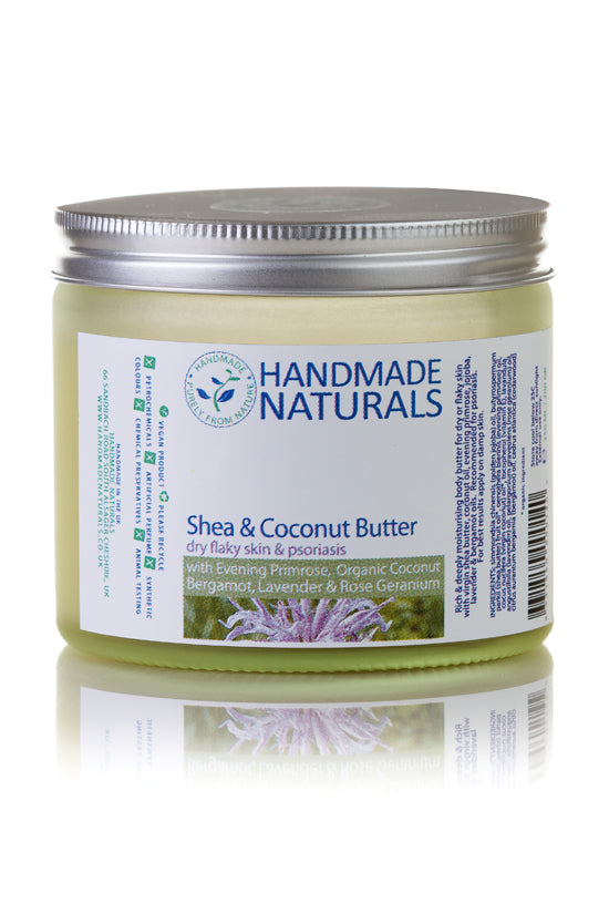 Organic SHEA & COCONUT BODY BUTTER with Jojoba & Evening Primrose Oils (for Psoriasis & Dry Flaky Skin) - 250 ML (200 gr)