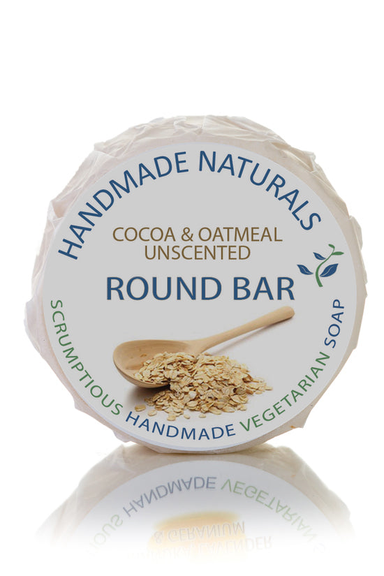 Cocoa & Oatmeal ROUND BAR (unscented) for sensitive skin - Handmade Vegan Soap 100 gr