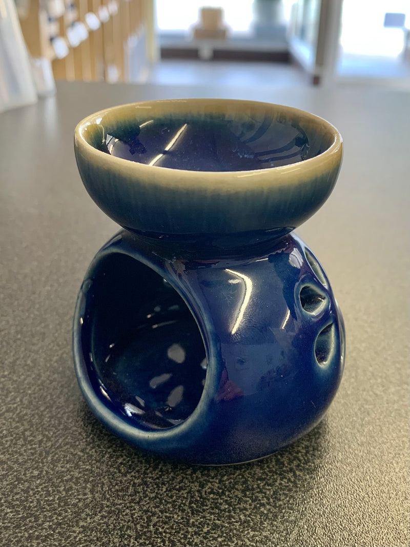 Ceramic FLOWER OIL BURNER - Fairly Traded - ROYAL BLUE