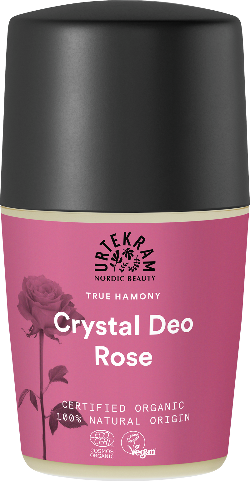 Urtekram Natural Deodorant - ROSE CRYSTAL ROLL ON - Preservative & Aluminium Chlorhydrate FREE, 50 ml