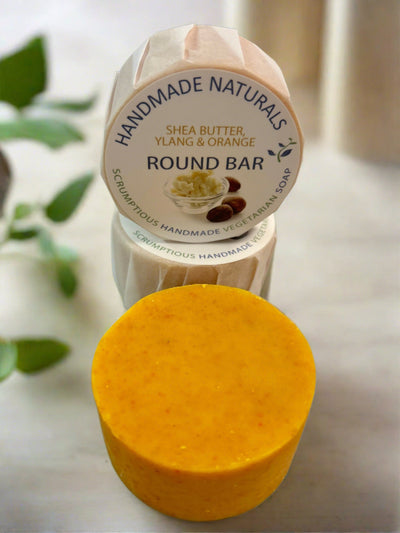 *Shea Butter, Ylang & Orange* ROUND BAR Soap with Cocoa, Olive & Coconut - Handmade Soap 100g