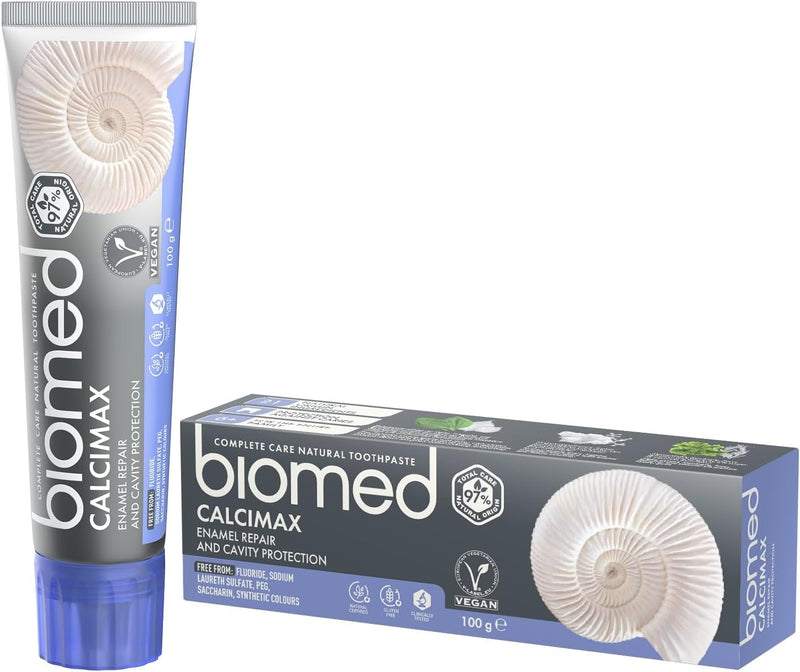 BIOMED CALCIMAX 97% Natural Hydroxyapatite Toothpaste, Enamel Repair & Cavity Protection - Vegan, SLES Free - 100g
