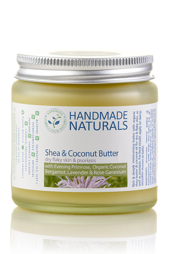 Organic SHEA & COCONUT BODY BUTTER with Jojoba & Evening Primrose Oils (for Psoriasis & Dry Flaky Skin) - 120 ML