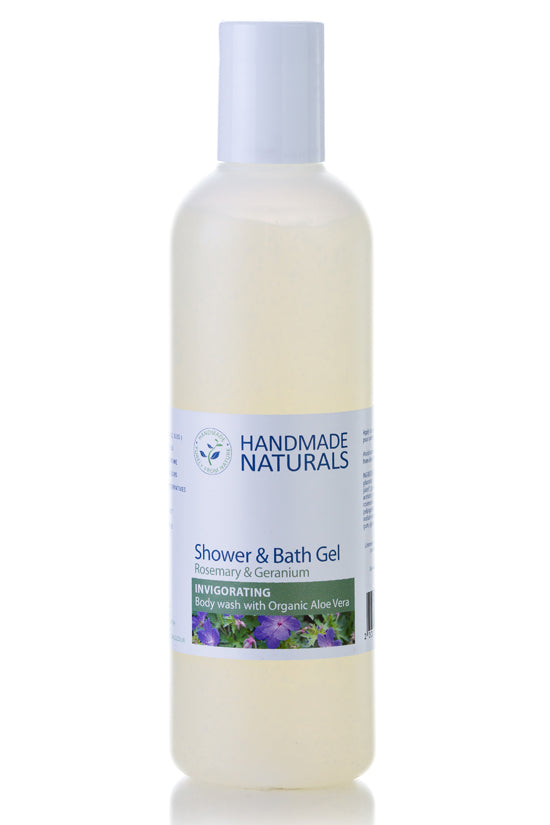*ROSEMARY & GERANIUM* Natural SLS FREE Shower & Bath Gel with Organic Aloe Vera