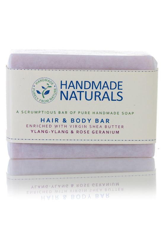 Handmade Virgin Shea Butter HAIR & BODY SOAP BAR with Ylang-Ylang & Rose Geranium, 100 gr