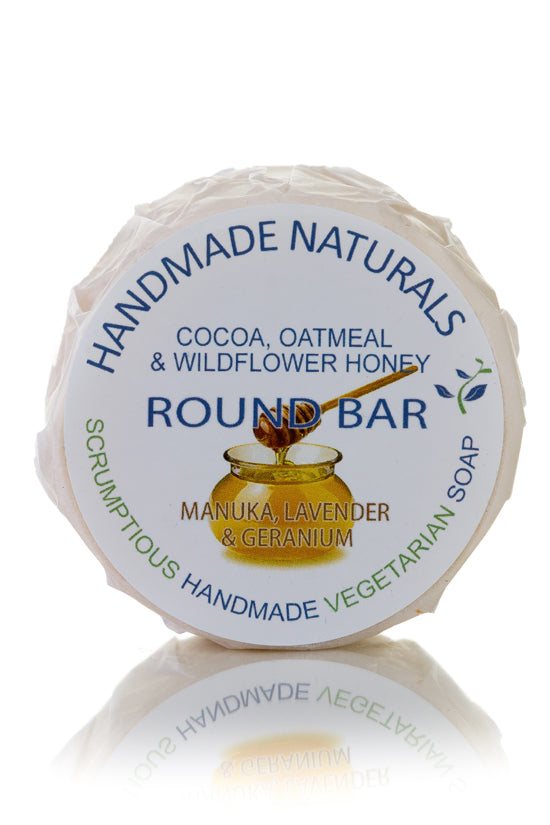 Cocoa, Honey & Oatmeal ROUND BAR with Manuka & Lavender - Handmade Soap 100 gr