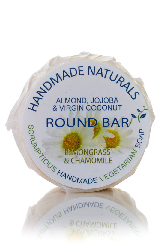 Almond, Coconut & Jojoba ROUND BAR with Chamomile & Lemongrass - Handmade Soap 100 gr