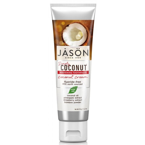 *SIMPLY COCONUT* Whitening Toothpaste with Coconut Oil, Bamboo Powder & Strawberry extract, 119 gr - Jason