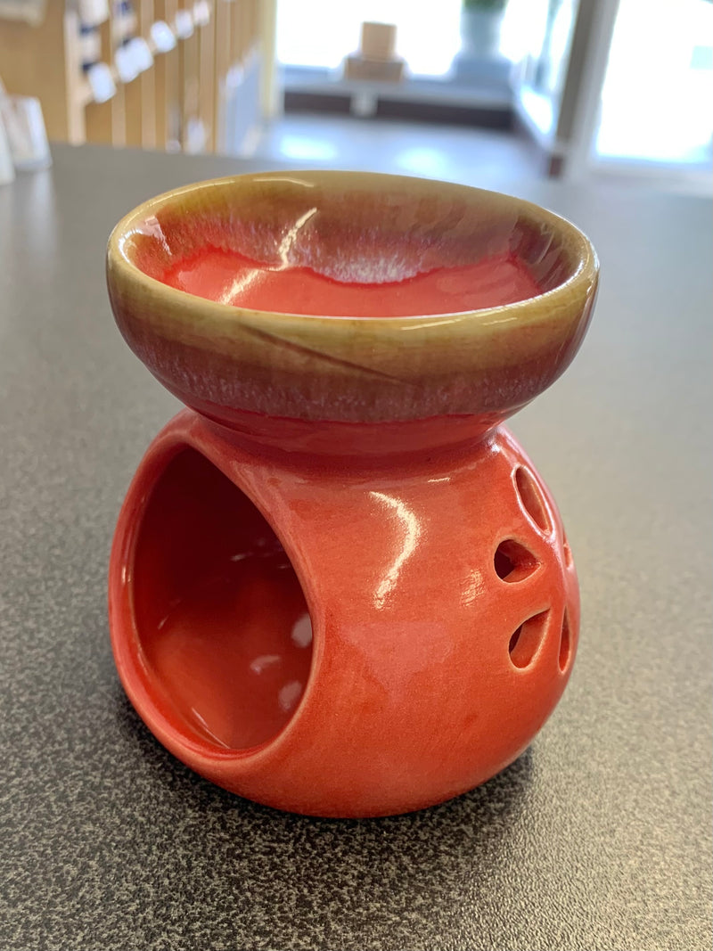 Ceramic FLOWER OIL BURNER - Fairly Traded - RED