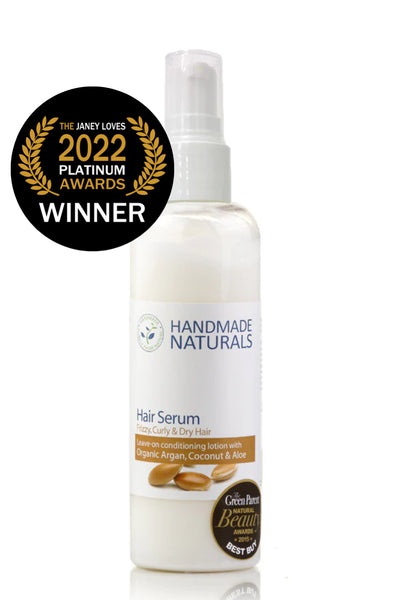 Organic Argan & Coconut LEAVE-ON CONDITIONING SERUM for Frizzy, Curly & Dry Hair (PLATINUM AWARDS 2022 & BEAUTY AWARDS 2015 WINNER)